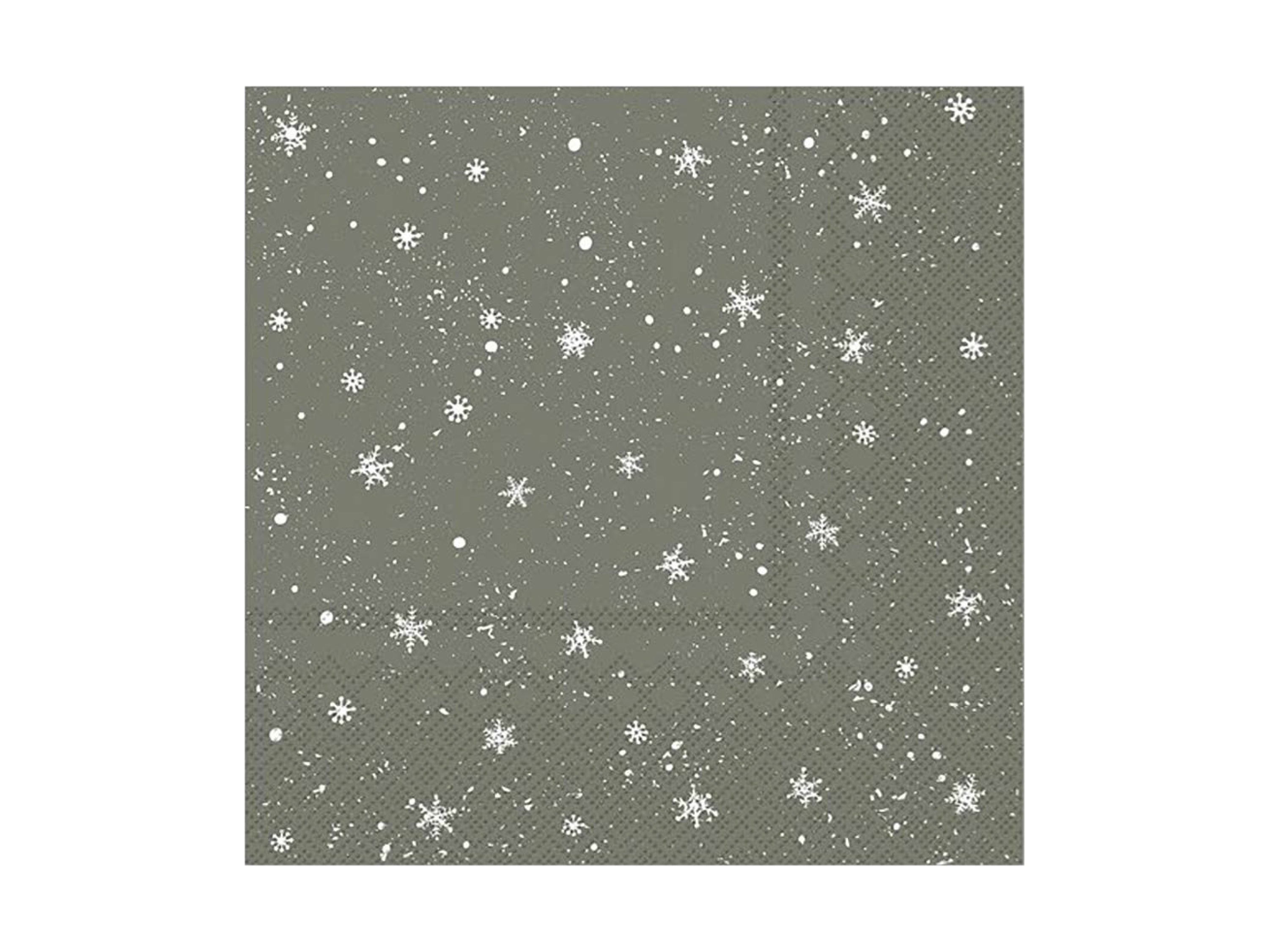 Papirsserviet i Oliven med hvide snefnug fra Chic Antique