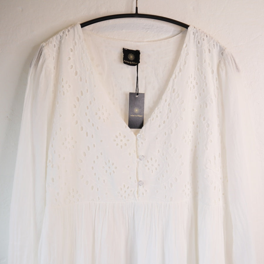 Sea Bomuldskjole broderi og lange ærmer fra WAUW