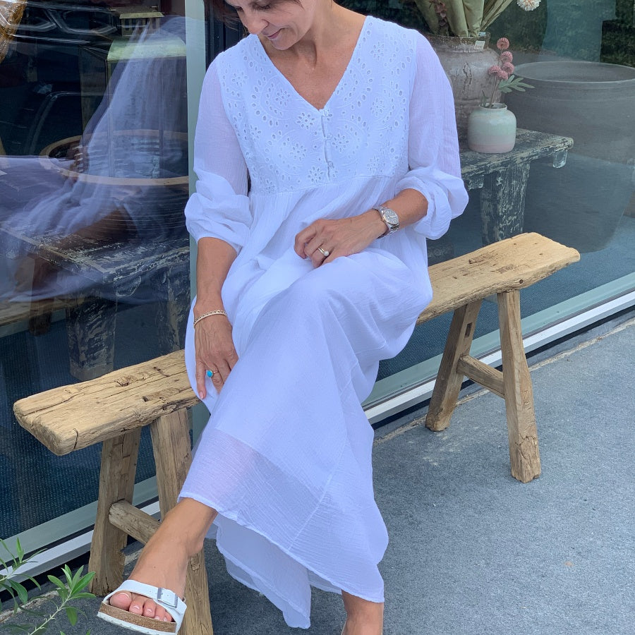 Sea Bomuldskjole broderi og lange ærmer fra WAUW