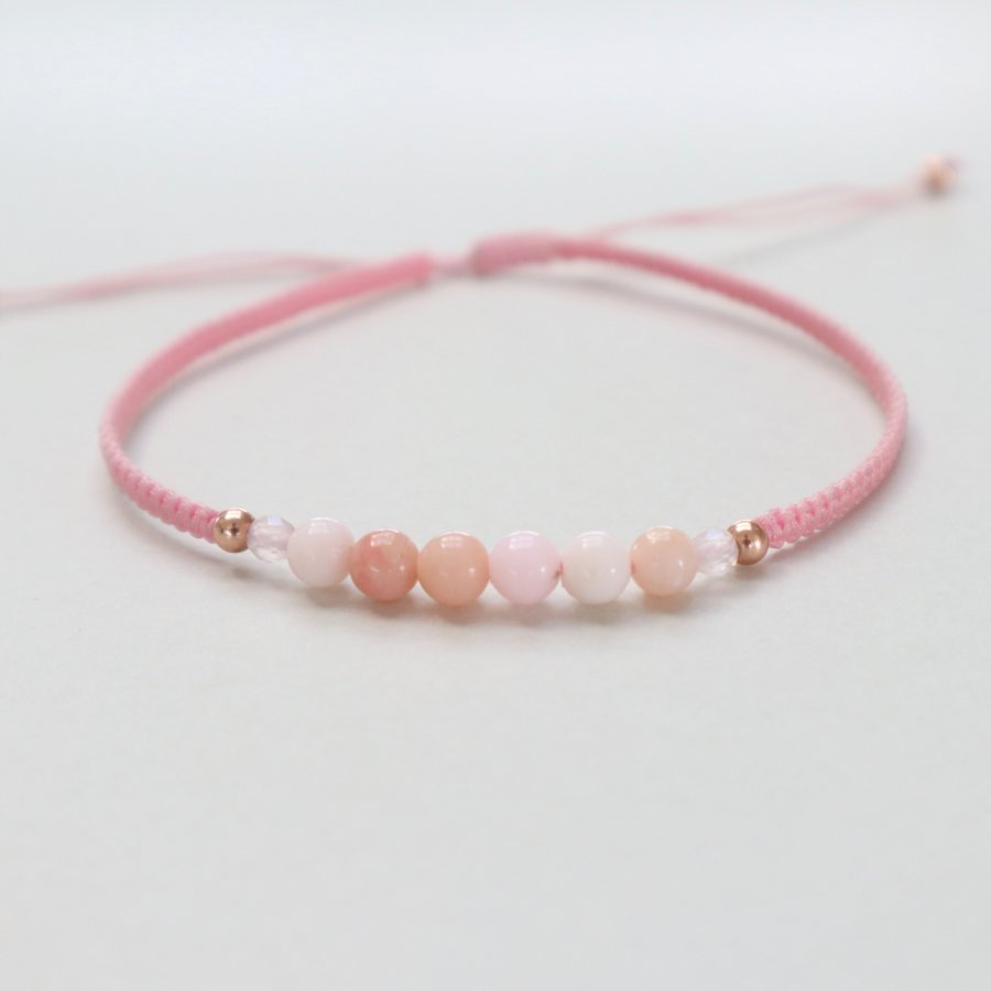 håndknyttet armbånd babylyserød med pink opal