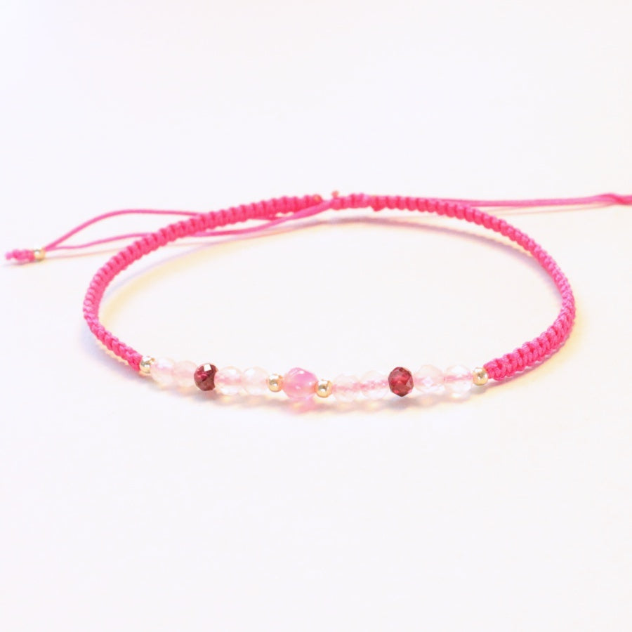 håndknyttet armbånd pink opal og rosenquartz