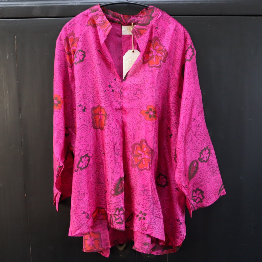 Kaftan Shirt i 100% vintage silke fra Wauw