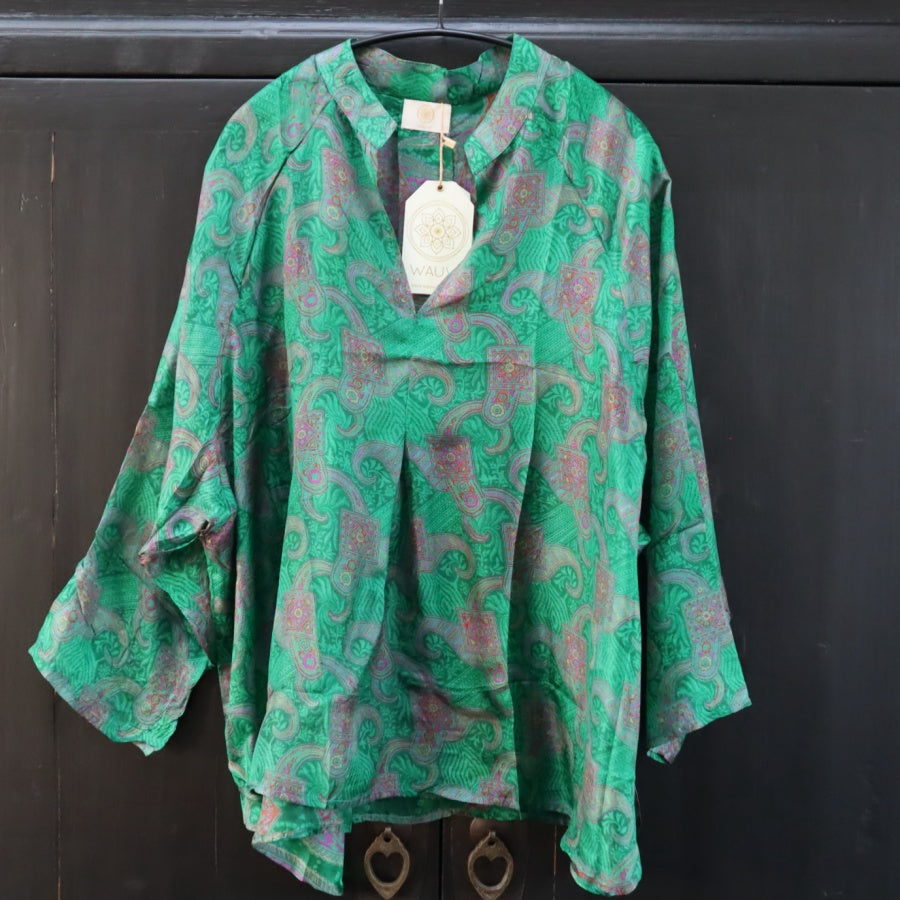 Kaftan Shirt i 100% vintage silke fra Wauw